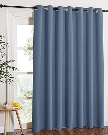 NICETOWN Sliding Glass Door Blackout Curtain - Thermal Insulated Solid Patio Door Drape Extra Wide French Door Curtains for Bedroom (Stone Blue, W100 x L84, 1 Piece)