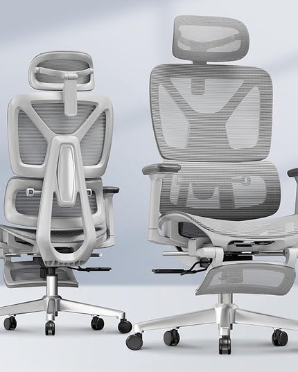 FLEXISPOT ErgoX Premium Ergonomic Office Chair with Footrest- Adjustable 3D Armrests, Dynamic Lumbar Support, Recline & Tilt Function, Mesh Seat, for Home & Office Use,Light Grey