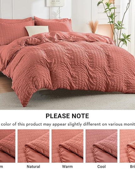 HYMOKEGE Coral Twin XL Comforter Set Seersucker 5 Pieces, All Season Luxury Bed in a Bag for Bedroom, Bedding Set with Comforter, Sheets, Pillowcase & Sham