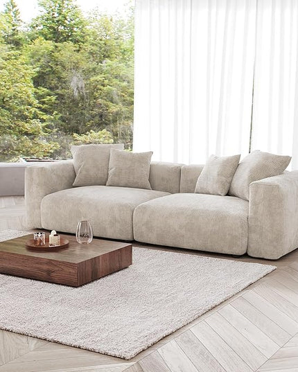 JACH 102" Sectional Couch with 4 Pillows, Corduroy Modular Sectional Sofa, Cushion Covers Removable, Oversized Love Seat Sofas Couches for Living Room, Office, Apartment, Beige