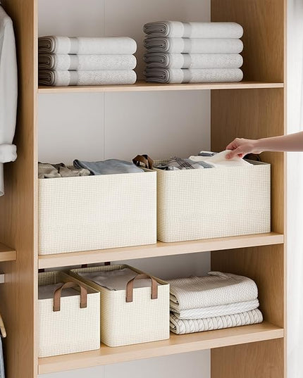 StorageWorks Storage Bins, Shelves Baskets for Organizing, Fabric Closet Organizers with Handles, Metal Frame, Beige（Texture）, 2-Pack