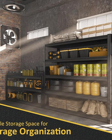 60" W Garage Shelving Heavy Duty,5 Tier Storage Shelves,3030LBS Adjustable Shelf Unit, Metal Garage Shelving for Warehouse Industrial Basement, 72" H × 60" W × 24" D, Black