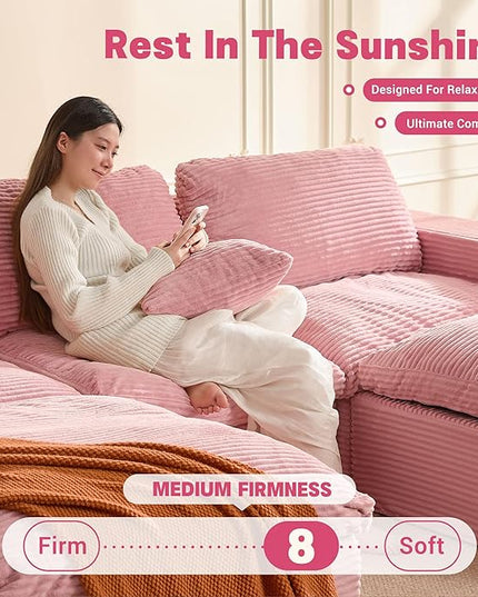 106.3” Sectional Couches for Living Room, Cloud Couch, Modular Sectional Sofa, Convertible Sofas Bed, Deep Seat Sofa, U Shaped Cozy Sofa Furniture Set, Corduroy, Pink