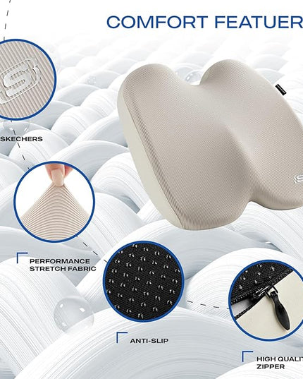 Skechers Seat Cushion, Ergonomic Memory Foam Cushion for Long Sitting Hours on Office & Home Chair, Car Seat Cushion for Sciatica, Coccyx Cushion,Beige