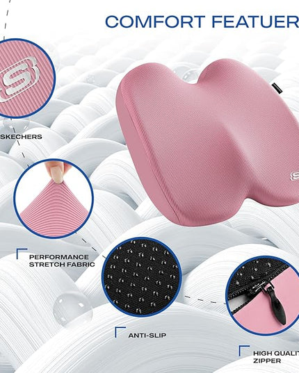 Skechers Seat Cushion, Ergonomic Memory Foam Cushion for Long Sitting Hours on Office & Home Chair, Car Seat Cushion for Sciatica, Coccyx Cushion,Pink