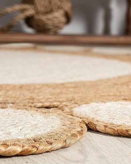 JONATHAN Y Skye Two-Tone Jute Circle Cream/Natural 4' Round Indoor Area Rug, Geometric, Cottage, Easy-Cleaning for Living Room, Bedroom, Kitchen, Pet Friendly, Non-Shedding (RNF113A-4R)
