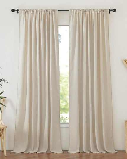 NICETOWN Cream Beige Linen Blackout Curtains for Bedroom 84 Inches Long, Back Tab/Rod Pocket Living Room Drapes, Thermal Insulated Textured Country Farmhouse Curtains, 2 Panels, 52" W x 84" L