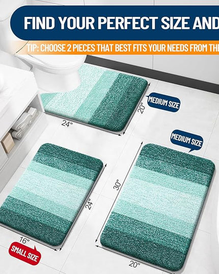 OLANLY Bathroom Rug Set 2 Piece, Soft Absorbent Microfiber Bath Mats and U-Shaped Contour Toilet Rug, Non-Slip, Machine Wash Dry, Plush Shaggy Bath Mats for Bathroom (30"x20"+24"x20", Blackish Green)