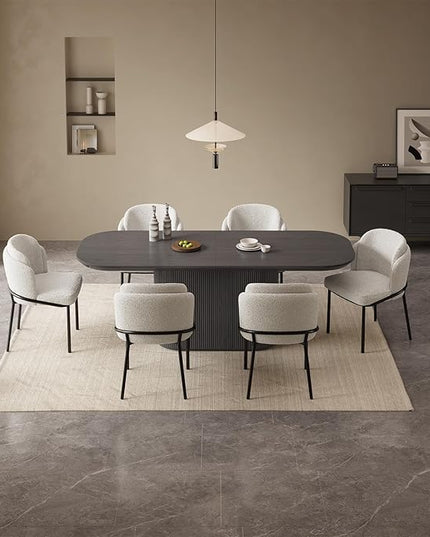 Guyii 7-Piece Oval Dining Table Set, 86.61" Modern Kitchen Table with 6 Chairs, Indoor Rectangular Dining Room Table for Kitchen, Living Room, Black