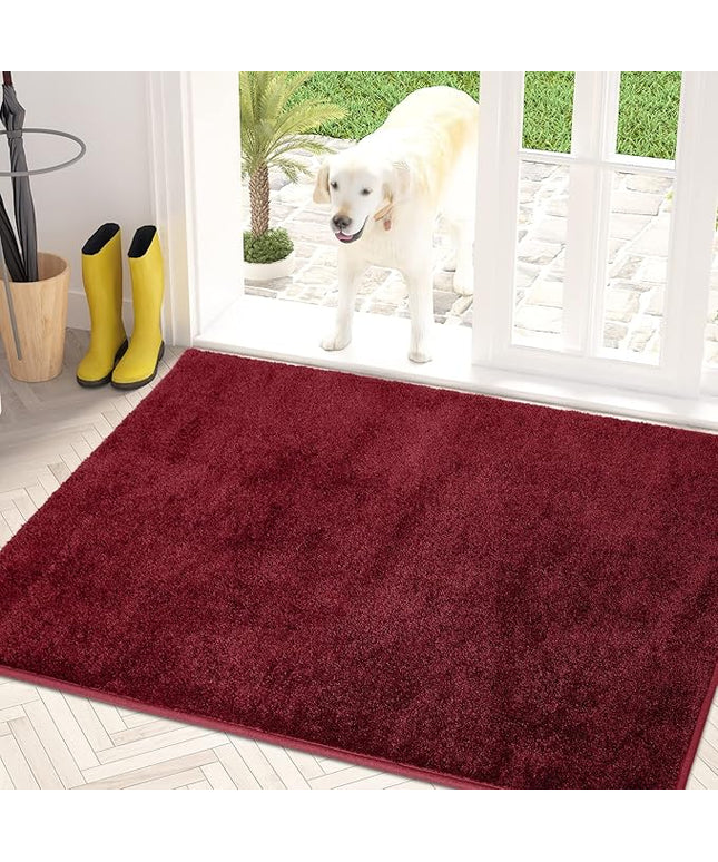 PURRUGS Dirt Trapping Door Mat 34" x 59", Non-Slip Machine Washable Entry Rug, Shoe Scraper, Dog Doormat, Super Absorbent Welcome Mat for Front & Back Door, Muddy Shoes & Paws, Burgundy Red
