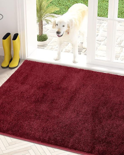 PURRUGS Dirt Trapping Door Mat 31.5" x 47", Non-Slip Machine Washable Entry Rug, Shoe Scraper, Dog Doormat, Super Absorbent Welcome Mat for Front & Back Door, Muddy Shoes & Paws, Burgundy Red