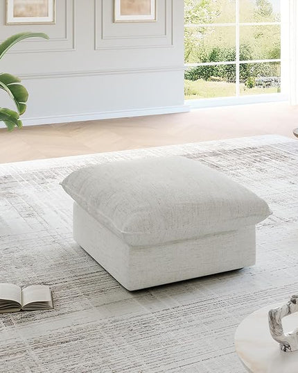 Cloud Movable Ottoman, Waterproof Down Filled Modular Sectional Sofa, High Backrest Sectional Couches for Living Room, Modern Modular Couch with Removable Cover, Cream White