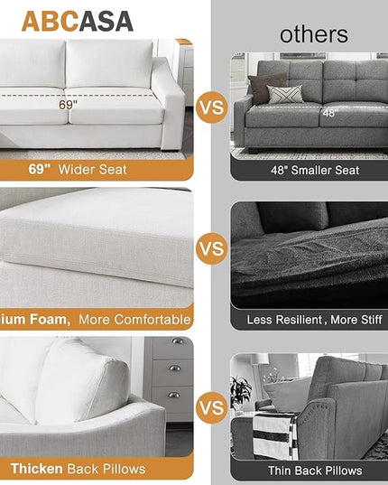 ABCASA 112" Convertible Sectional Sofa, Large L Shaped Couch with Detachable Sofa Cover, Modular Couch for Living Room, Breathable Linen Fabric Corner Sofa for Apartment, Ivory