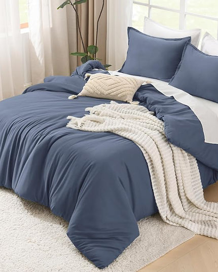 Litanika Comforters Bluish Grey King Size, 3 Pieces Lightweight Solid Bedding Set & Collections, All Season Fluffy Bed Set (104x90In Comforter & 2 Pillowcases)