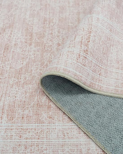 Washable Oriental Area Rug - 9x12 Rugs for Living Room Soft Carpet for Bedroom Waterproof Floral Distressed Indoor Stain Resistant Non-Shedding Floor Carpets (Pink, 9x12)