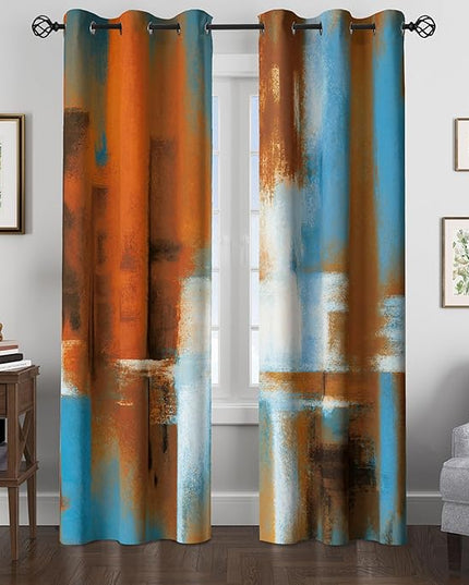 Asuexpect Rust Curtains 2 Panels Abstract Curtain Room Darkening Grommet Window Drapes Modern Decorative Window Treatments for Bedroom Living Room, 42x63 Inches