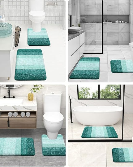 OLANLY Bathroom Rug Set 2 Piece, Soft Absorbent Microfiber Bath Mats and U-Shaped Contour Toilet Rug, Non-Slip, Machine Wash Dry, Plush Shaggy Bath Mats for Bathroom (30"x20"+24"x20", Blackish Green)