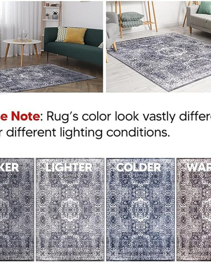 Keen Home Design Area Rugs - Non-Shedding, Thick Pile Abstract Rugs for Kitchen, Living Room, Bedroom, Dining Room, Entryway (Medallion Grey/Blue/Cream, 5'3'' x 7'7'')