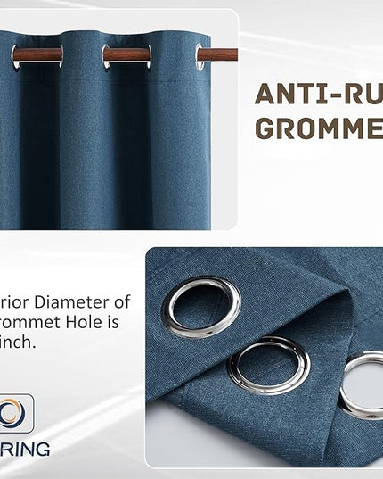 100% Blackout Linen Textured Curtains for Living Room, Bedroom, Light Weight Curtains with Grommets Top, Full Blackout Curtains Privacy Protection, Dark Blue, 52" W x 108" L, 2 Panels