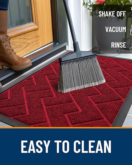 OLANLY Front Door Mat Indoor Outdoor Entrance, Waterproof All-Season, All-Weather Doormat, Sturdy Natural Rubber, Low Profile, Easy Clean Patio Porch Entryway Mat, Herringbone Brick (Wine Red, 47x23)