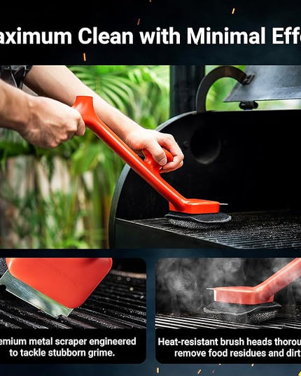 ThermoMaven BBQ Grill Brush Bristle Free - 17" Safe Steam Grill Cleaner Brush with Scraper and 5 Brush Heads for Porcelain/Gas/Charcoal Grill Outdoor Grill Barbecue Cleaner