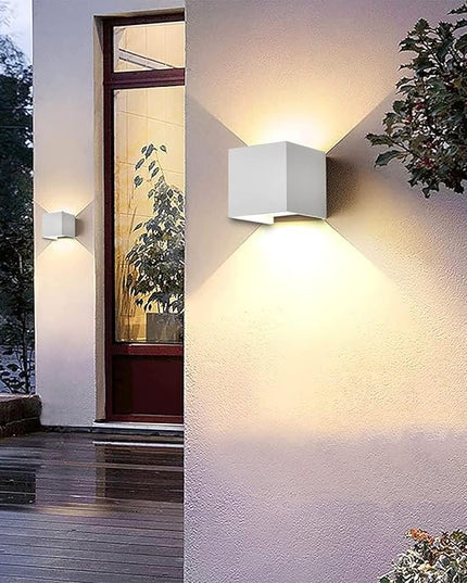 2-Pack LED Outdoor Wall Sconces Exterior/Interior,Modern square Wall Sconce Fixture Set, Variable Beam Outdoor Porch I65 Waterproof Lights, 12W Warm Light 3000K Up and Down Wall Lights(White)
