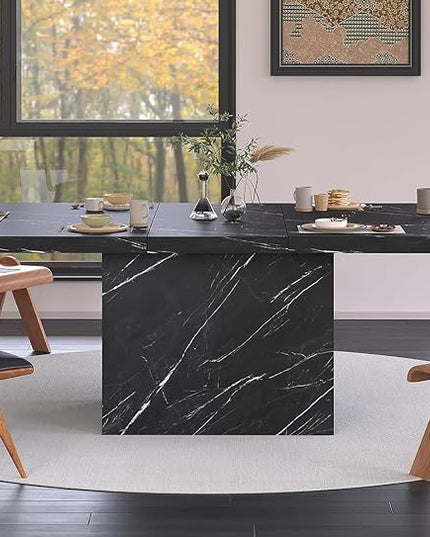 HSH 78” Black Dining Table for 6 to 8, Rectangle Large Faux Marble Dinner Table, Modern Dining Room Table for Living Room Office, Industrial Wood Kitchen Table only with Sturdy Base, Black, 78.74 Inch