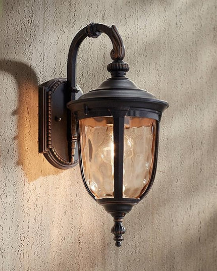 John Timberland Bellagio European Outdoor Carriage Light Fixture Bronze Metal 16 1/2" Hammered Glass Wall Sconce for Exterior House Porch Patio Outside Deck Garage Yard Front Door Garden Home