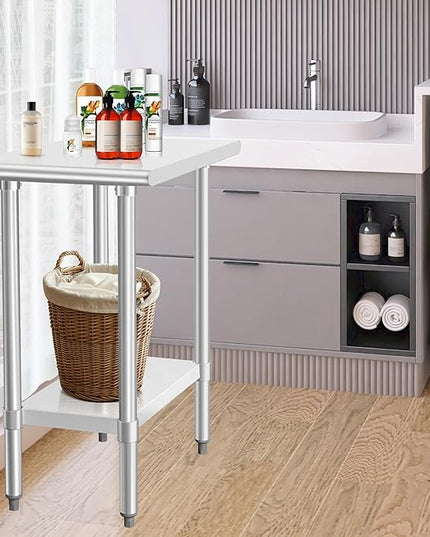 HARDURA Stainless Steel Table 30X18 Inches with Undershelf and Galvanized Legs NSF Heavy Duty Commercial Prep Work Table for Restaurant Kitchen Home and Hotel