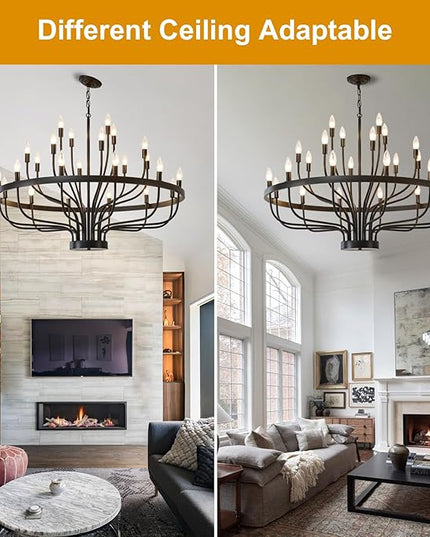 39.3 Inch Chandelier 24 Light Black Dining Room Light Fixture, Black Farmhouse Chandeliers for Dining Room, Large Chandelier Rustic Industrial Candle Chandeliers for Hallway, Entryway,Office,Bar