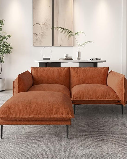 WJShome Modular Velvet Sectional Sofa with Chaise, 74" Modern L-Shaped Couch for Living Room, 3-Seater Sofa with Removable Cushions and 8" High Metal Legs, Easy to Clean, Terracotta