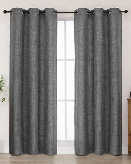 Chyhomenyc Dark Grey Curtains 72 Inches Long 2 Panels for Living Room, Light Filtering Faux Linen Textured Soft Bedroom Window Curtains, Thick Farmhouse Home Decor Grommet Drapes, 40Wx72L, 2PCS