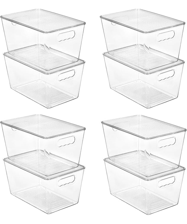 Vtopmart 8 Pack Clear Stackable Storage Bins with Lids, Large Plastic Containers with Handle for Pantry Organization and Storage,Perfect for Kitchen, Fridge, Cabinet, Bathroom Organizer