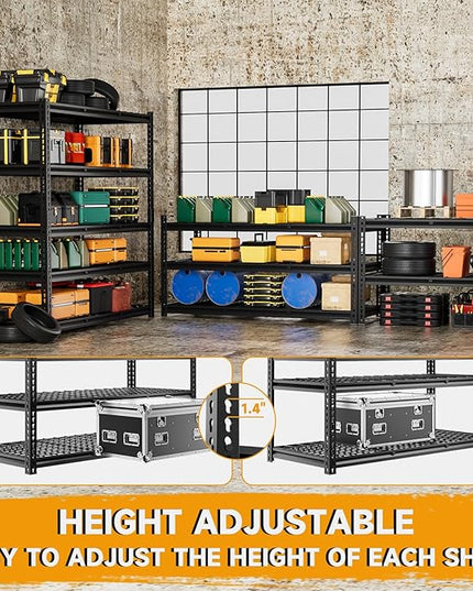 5-Tier 60" W X 24" D X 78" H Garage Shelving Metal Storage Shelves 3300LBS Heavy Duty Industrial Shelving Adjustable Garage Shelf Unit Utility Storage Racks(Black)