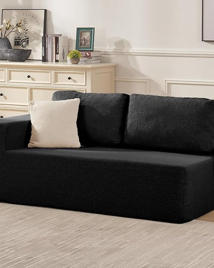 67" Loveseat Sofa, Cloud Modular Couch, Upholstered Floor Sofa with Deep Seat, Upholstered Foam Sofa for Bedroom Living Room, No Assembly Required (Black, Teddy Boucle)