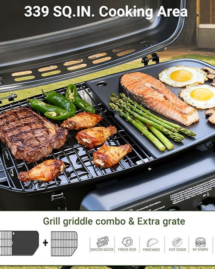 Brand-Man Portable Gas Grill, Propane Standup Grill with Folding Cart & Push-Button Ignition, Ideal for Camping, Tailgating, BBQ, Backyard, Patio & More