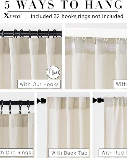 XTMYI Light Beige Curtains for Living Room,Linen Semi Sheer Light Filtering Farm House Curtain Set for Home Studio,9 FT 108 Inches Long