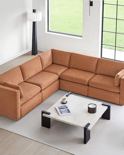 CHITA Oversized Modular Sectional Sofa Set, FSC Certified Extra Large 5 Seat V Shaped Cloud Couch for Living Room, 106 inch Width, 4 Seater and 1 Middle Corner, Terracotta