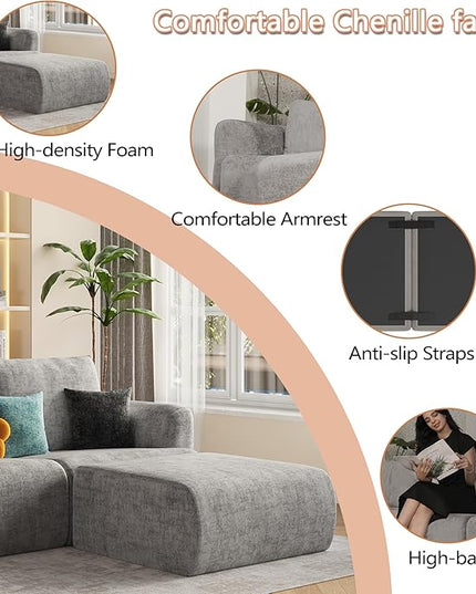 EASE MOOSE Boneless Modular Cloud Couch, Oversized U-Shaped Sectional Sofa for Living Room with Ottoman, Extra Large Movable Couches, 6-Deep-Seat Sofas for Bedroom, Apartment, Chenille (Light Grey)