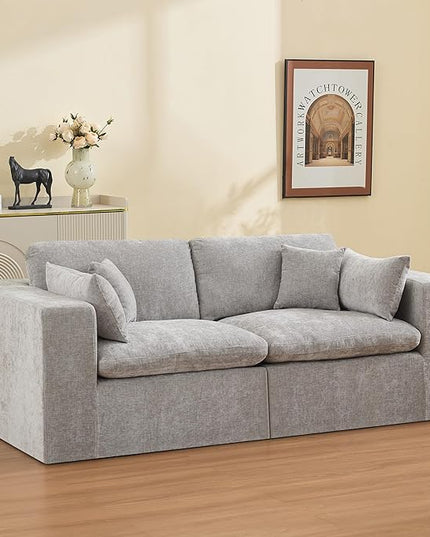 88''Cloud Boneless Sectional Couch, Modular Sectional Sofa Deep Seat, Upholstered Convertible Comfy Loveseat Chenille Memory Foam Sofa Couches for Living Room, Light Grey
