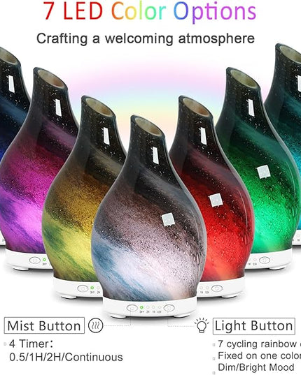 Essential Oil Diffuser 120ML, Glass Aromatherapy Diffuser with 4 Timer Settings & 7 Color Changing Lights, Waterless Auto Shut-Off, Ultra Quiet Oil Diffuser for Home, Office, Yoga, Spa and Sleeping