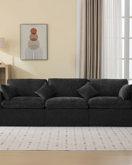 115''Cloud Boneless Sectional Couch, Modular Sectional Sofa Deep Seat, Oversized Upholstered Convertible Comfy 3 Seater Chenille Memory Foam Sofa Couches for Living Room, Dark