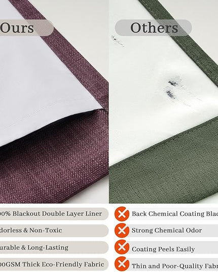 Purple Double Layer Linen Blackout Curtains 40 x 102 Inches Long for Bedroom, Memory Trained Pinch Pleat Thermal Light Blocking Privacy Decorative Window Drapes 2 Panels 8-1/2 FT Length