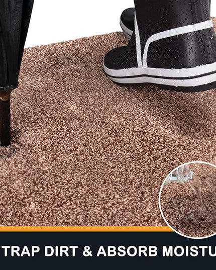 PURRUGS Dirt Trapping Door Mat 34" x 59", Non-Slip Machine Washable Entry Rug, Shoe Scraper, Dog Doormat, Super Absorbent Welcome Mat for Front & Back Door, Muddy Shoes & Paws, Brown-Light Cream