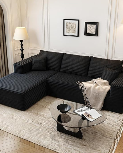 107.5" Cloud Modular Sectional Sofa Couch with L-Shape Chaise,Modern Minimalist Upholstered Couches for Living Room Bedroom,Deep Seat Corner Couch，No Assembly Required (Black,Left Facing Chaise)
