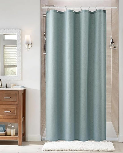 Naturoom Light Blue 48 Inch Shower Curtain - Stall Narrow Half Linen Ultra Thick Fabric Shower Curtain Set with Hooks, Boho Farmhouse Rustic RV Camper Bath Curtains for Bathroom, 48x72