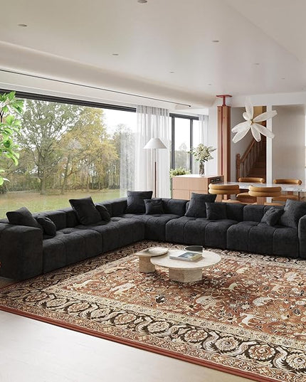 JACH V-Shaped Modular Sectional Sofas for Living Room, Modern Cloud Couch, Mid Century Modern Modular Sofa, Cozy Sleeper Sofa for Living Room (Linen Fabric, Black)