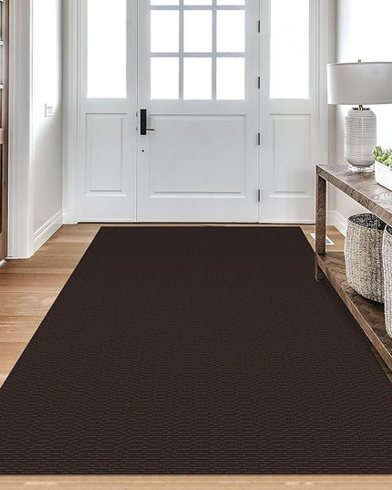 KOZYFLY Washable Area Rug 4x6 Ft Rubber Backed Rugs for Entryway Bedroom Throw Rugs Boho Entry Rug, Cotton Braided Floor Carpet for Dining Room Living Room, Dark Coffee/Brown