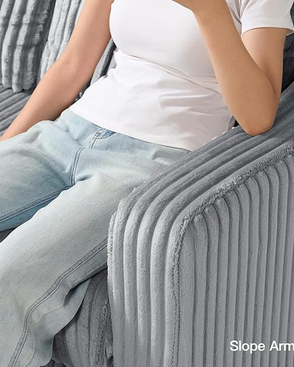 Belffin U Shaped Couch with Reversible Chaises Sectional Couches for Living Room Sectional Couch with Ottomans Corduroy (Light Grey, U Shaped)