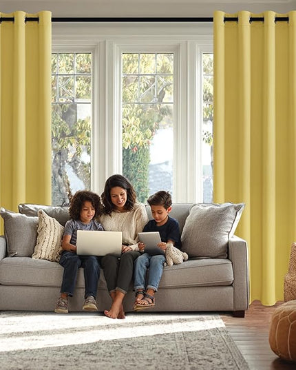 JIUZHEN Light Yellow Blackout Curtains for Bedroom - Light Blocking and Noise Reducing Grommet Curtains for Living Room Darkening Curtains, Set of 2 Window Curtain Panels, 42 x 45 Inches